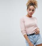 Asos Design Petite Ribbed Sweater In Fine Knit - Pink