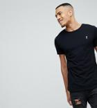 Religion Tall T-shirt With Curved Hem And Embroidered Back - Black