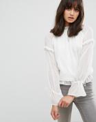 Pieces Elom Sheer Tie Sleeve Blouse - White