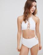 New Look Crochet Eyelet High Neck Bikini Top - White