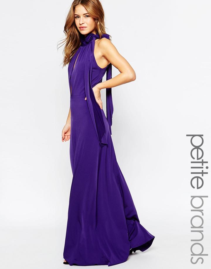 John Zack Petite Scarf Neck Maxi Dress With Keyhole Detail - Purple