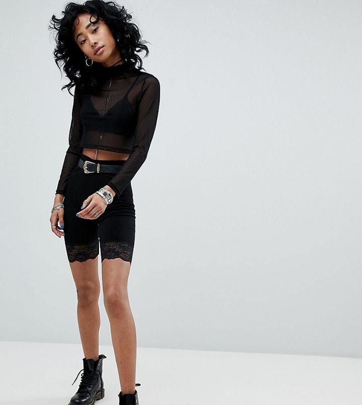 Rokoko Legging Shorts With Lace Hem - Black