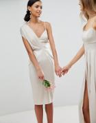 Asos Wedding Satin Pencil Midi Dress With Tie Back - Cream