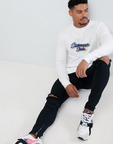 Asos Design Muscle Sweatshirt With Summer Sesh Slogan Print-white