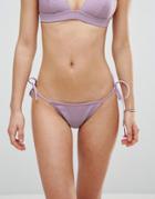 Asos Mix And Match Tie Side Brazilian Bikini Bottom In Rib - Purple