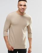 Asos Muscle 3/4 Sleeve T-shirt With Crew Neck In Beige - Beige