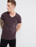 Asos Deisgn T-shirt With V Neck In Purple - Red