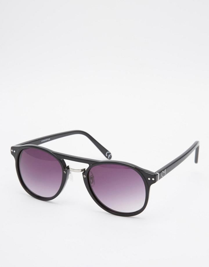 Consortium Round Sunglasses In Black - Black