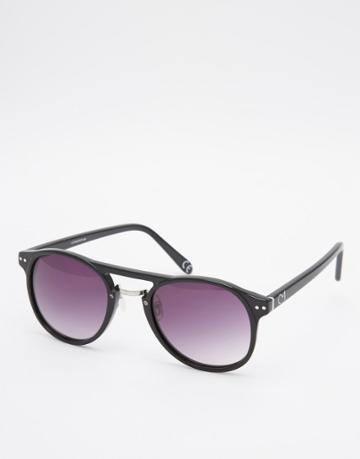 Consortium Round Sunglasses In Black - Black