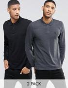 Asos Pique Long Sleeve Polo With Logo 2 Pack Save 16%