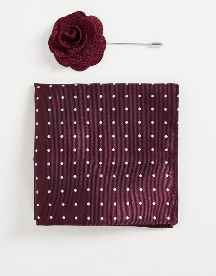 French Connection Dotted Pocket Square And Lapel Pin Set-navy