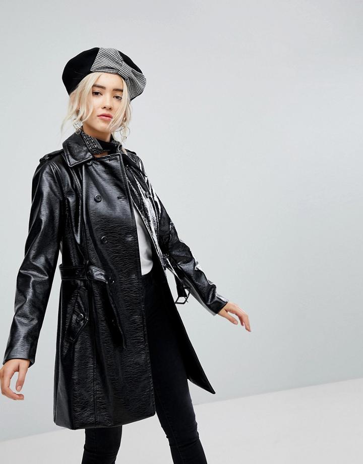 New Look Patent Coat - Black