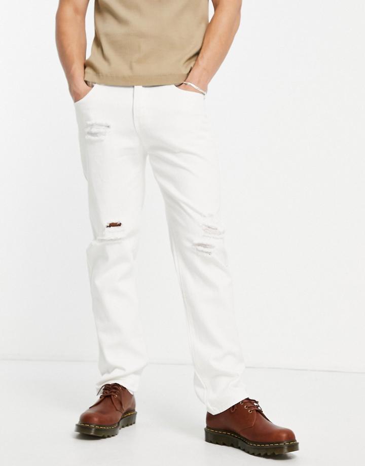 Liquor N Poker Co-ord Straight Leg Jeans In Off-white Denim With Distressing