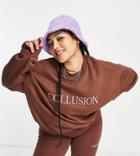 Collusion Plus Embroidered Branded Sweat In Brown
