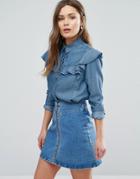 New Look Denim Frill Shirt - Blue