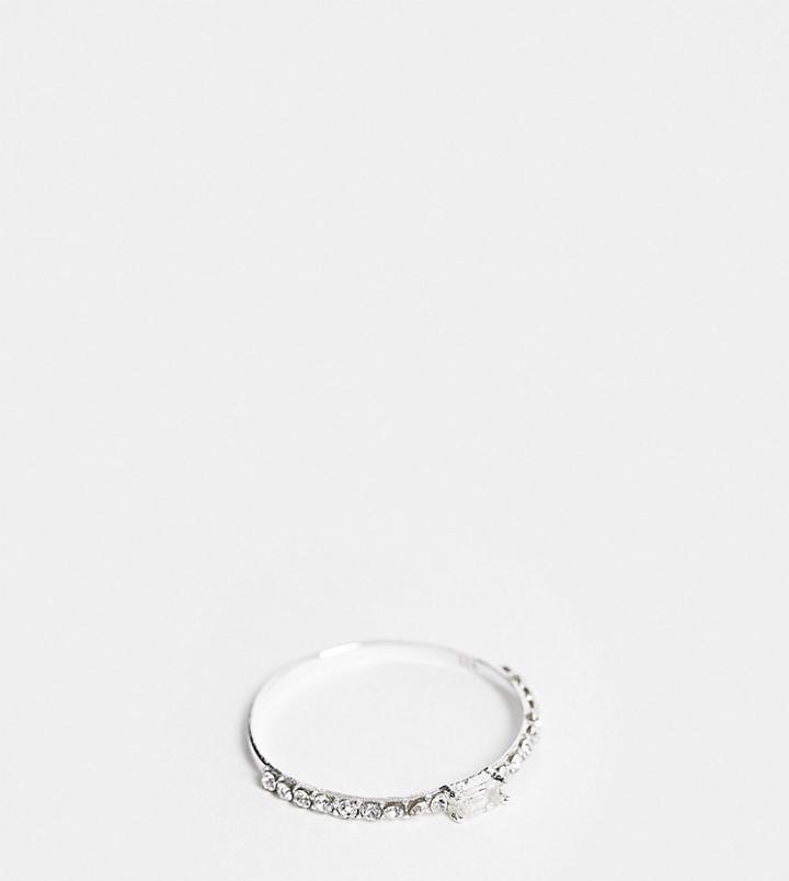 Kingsley Ryan Curve Pave Ring With Tiny Baguette Stone In Sterling Silver