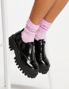 Asos Design Martian Chunky Zip Front Flat Shoes In Black