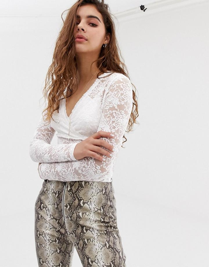 Wild Honey Long Sleeve Lace Top-white