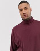 Asos Design Oversized Long Sleeve T-shirt With Roll Neck In Burgundy