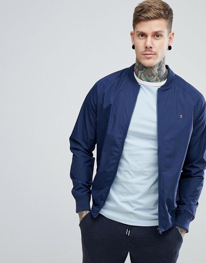 Farah Richards Zip Through Nylon Bomber In Navy - Navy
