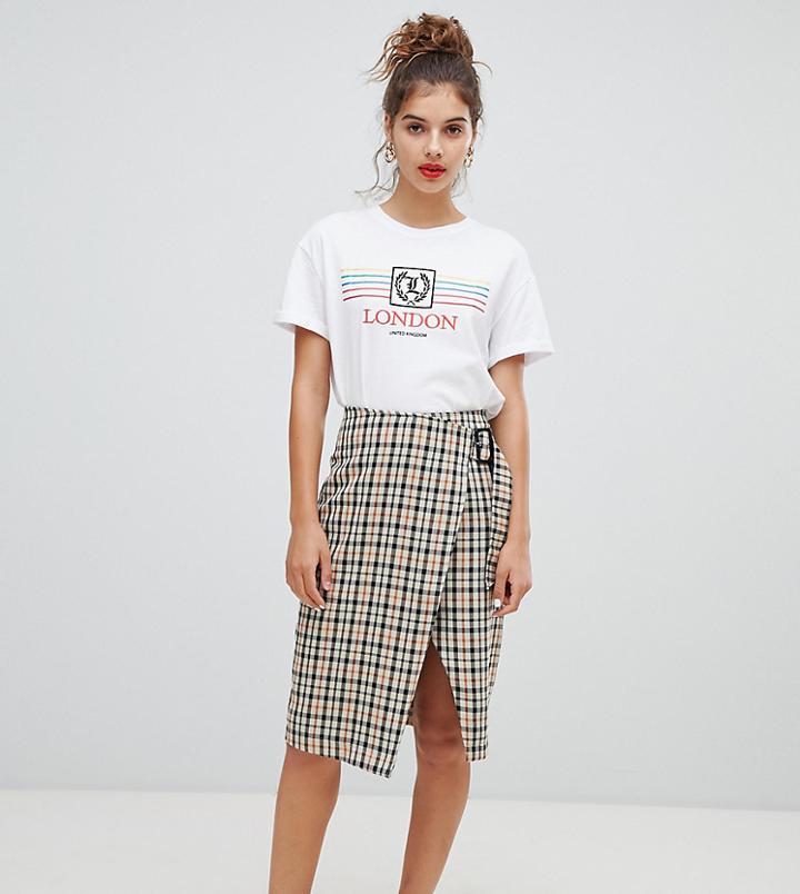 Bershka Check Wrap Skirt-multi
