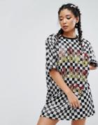 Jaded London Festival Sequin T-shirt Dress In Checkerboard - Multi