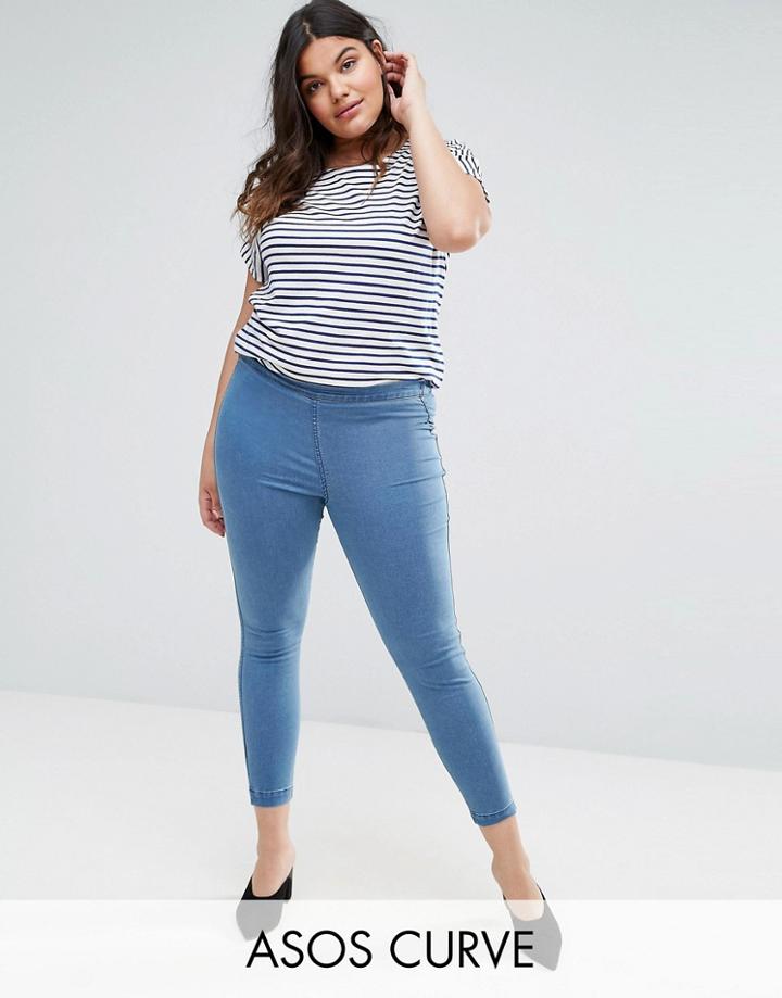 Asos Curve Pull On Jegging In Maisy Mid Wash Blue - Blue