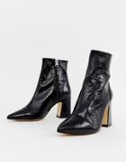 Office Alto Black Leather Mid Heeled Ankle Boots - Black