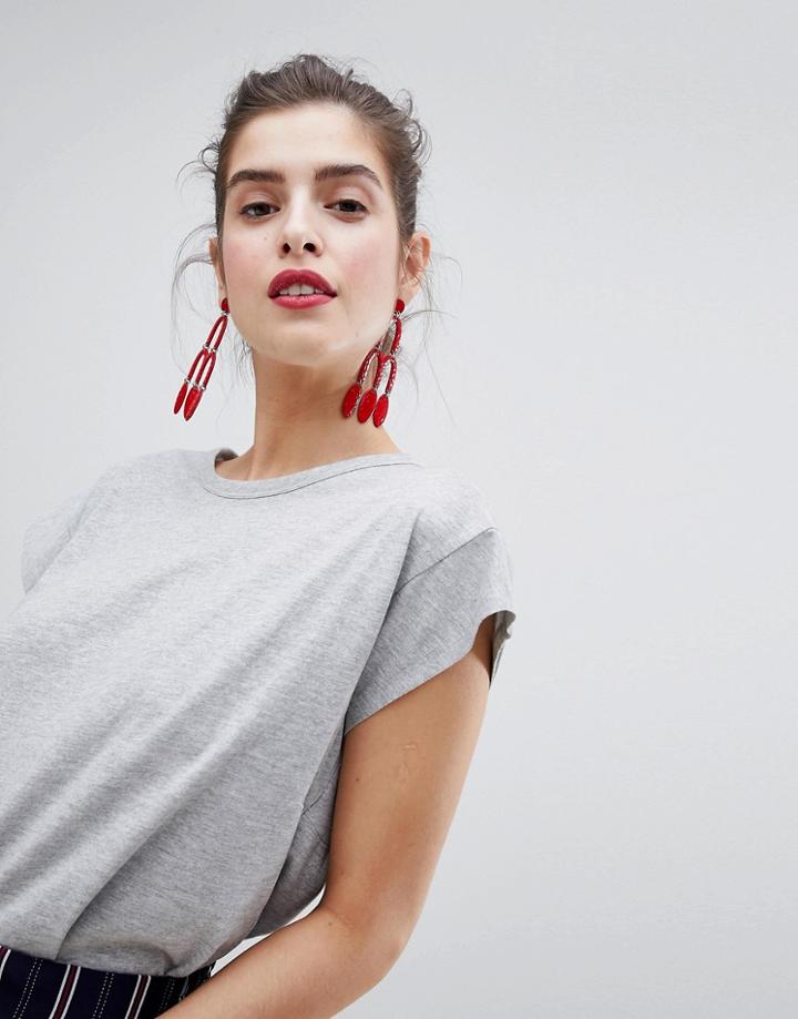 Stradivarius Basic Jersey Scoop Neck Tee - Gray