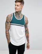 Asos Skater Tank With Curved Hem And Color Block And Taping In White - White