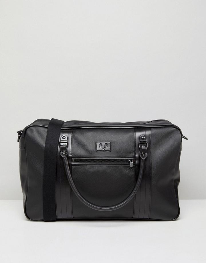 Fred Perry Saffiano Overnight Bag In Black - Black