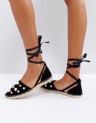 Asos Jasmine Tea Pearl Tie Leg Espadrilles - Black