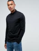 Asos Design Long Sleeve Jersey Polo In Black - Black