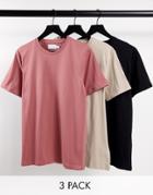 Topman 3 Pack Organic Cotton Classic T-shirts Black, Burgundy And Stone-multi