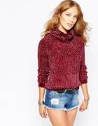 Stitch & Pieces Chenille Roll Neck Sweater - Mulberry