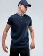 Brave Soul Knitted Collar Logo Polo Shirt - Navy