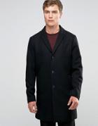 Jack & Jones Premium Overcoat In Wool Mix - Black