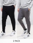 Asos Drop Crotch Joggers In Black/charcoal Marl 2 Pack Save - Multi