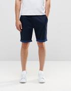Asos Tailored Shorts With Turn Up In Navy Poplin - Navy