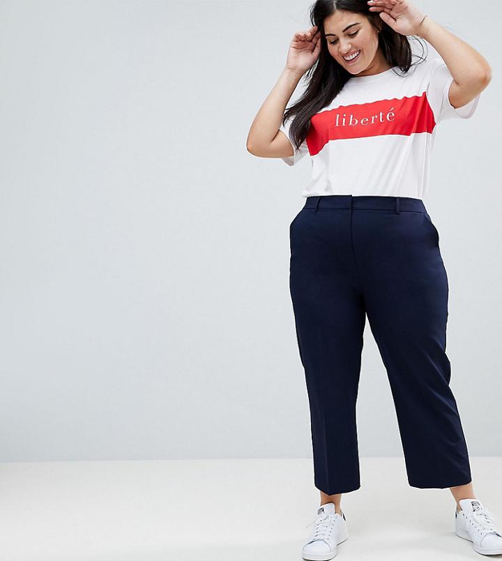 Asos Curve Cigarette Pants In Crop Length - Navy