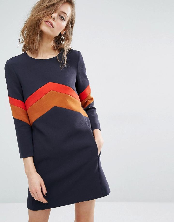 Ba & Sh Season Dress With Bold Stripe - Navy