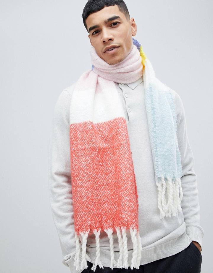 Asos Design Scarf In Multi Colored Stripe Texture - Multi