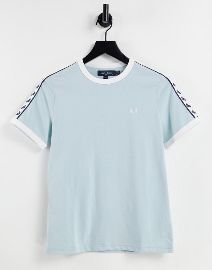 Fred Perry Branded Taped Short Sleeve T-shirt In Blue-blues