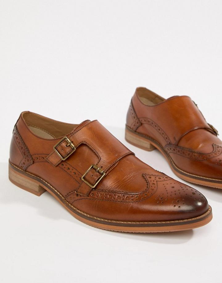 Asos Design Monk Shoes In Tan Leather With Natural Sole