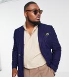 Harry Brown Plus Pinstripe Slim Fit Double Breasted Suit Jacket-navy