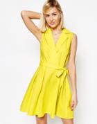 Asos Sleeveless Linen Mini Shirt Dress With Belt - Yellow