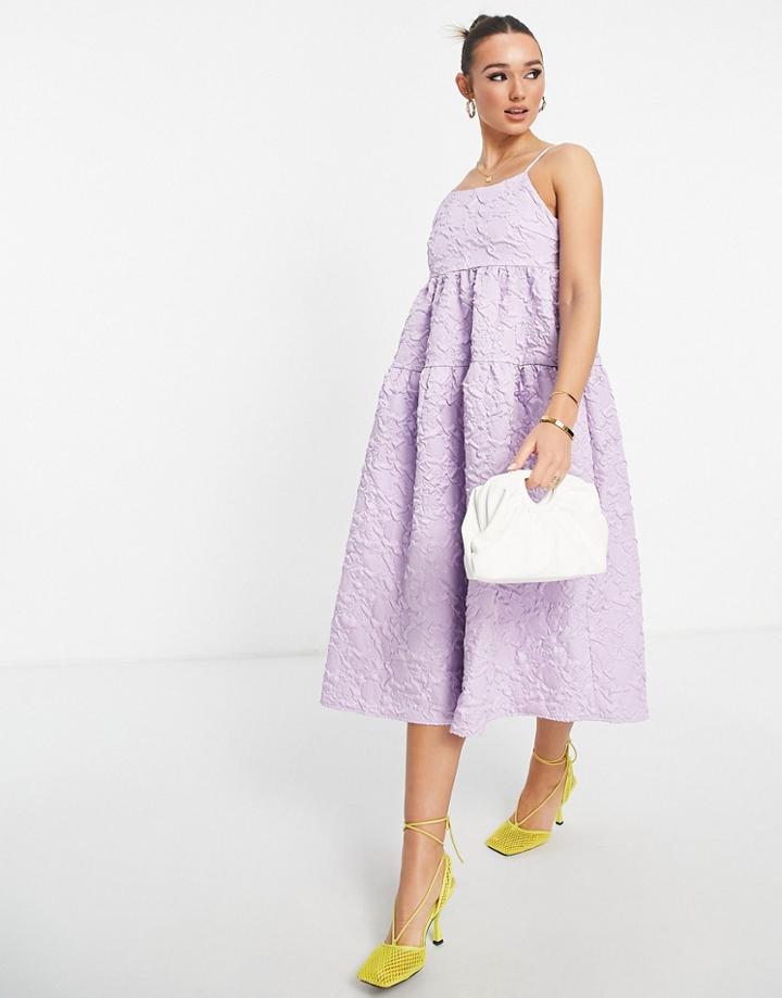 Y.a.s Jacquard Tiered Midi Dress In Pale Lilac-purple