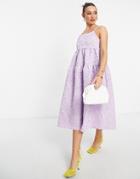Y.a.s Jacquard Tiered Midi Dress In Pale Lilac-purple