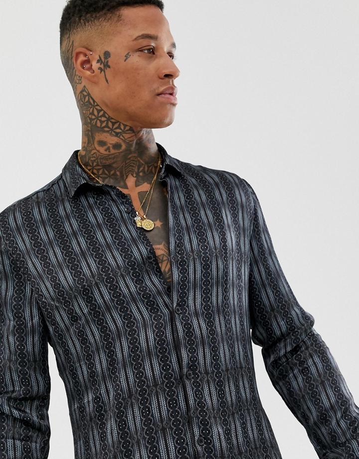 River Island Shirt With Regal Stripe In Blue - Red
