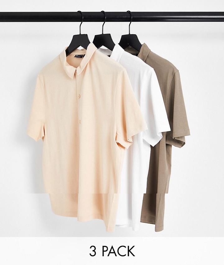 Asos Design 3 Pack Button Through Jersey Shirt In Multi